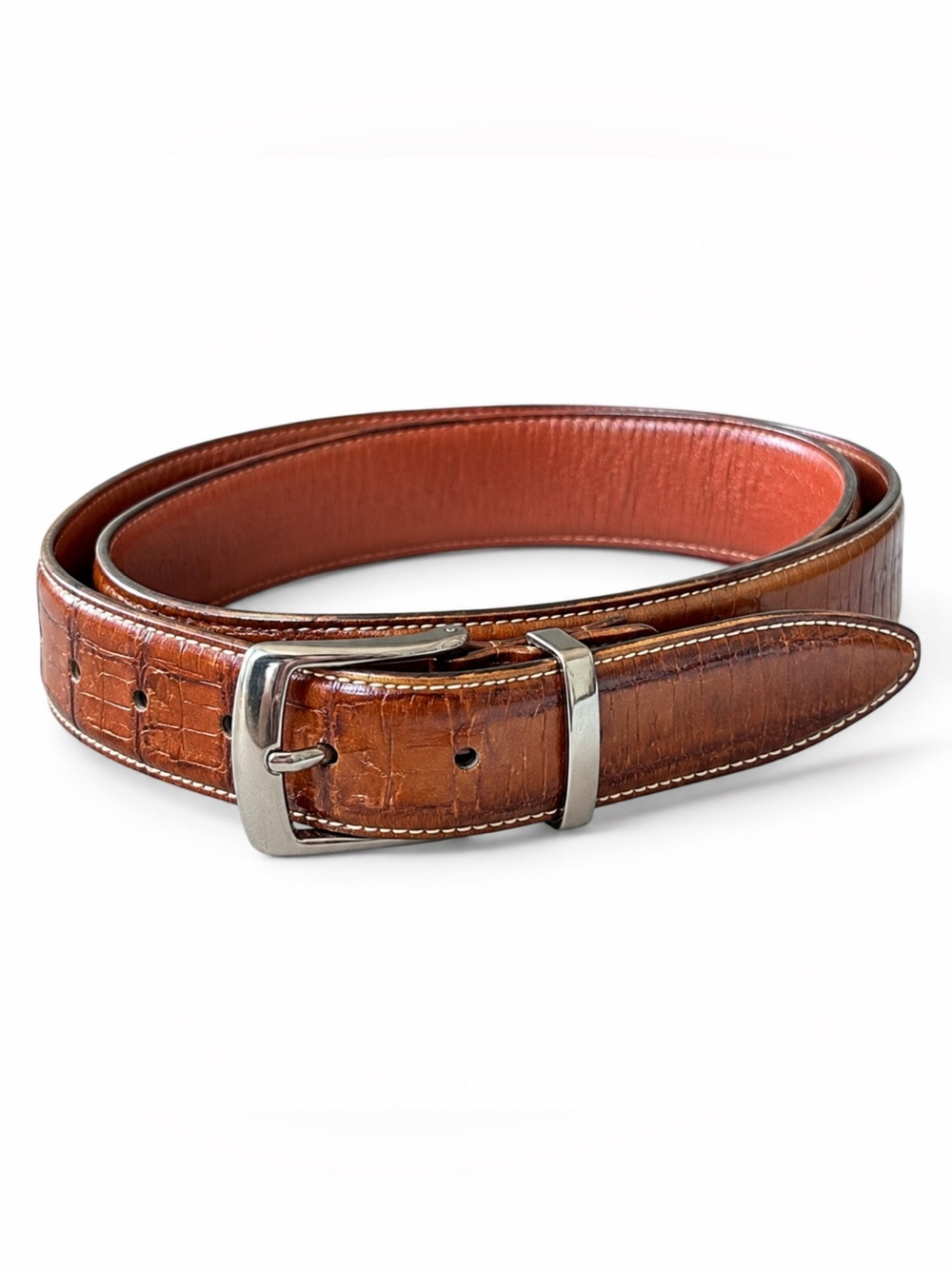 Daniel Cremieux Men’s Belt Size 42 Brown Croc Embossed Italian Leather 1.5”